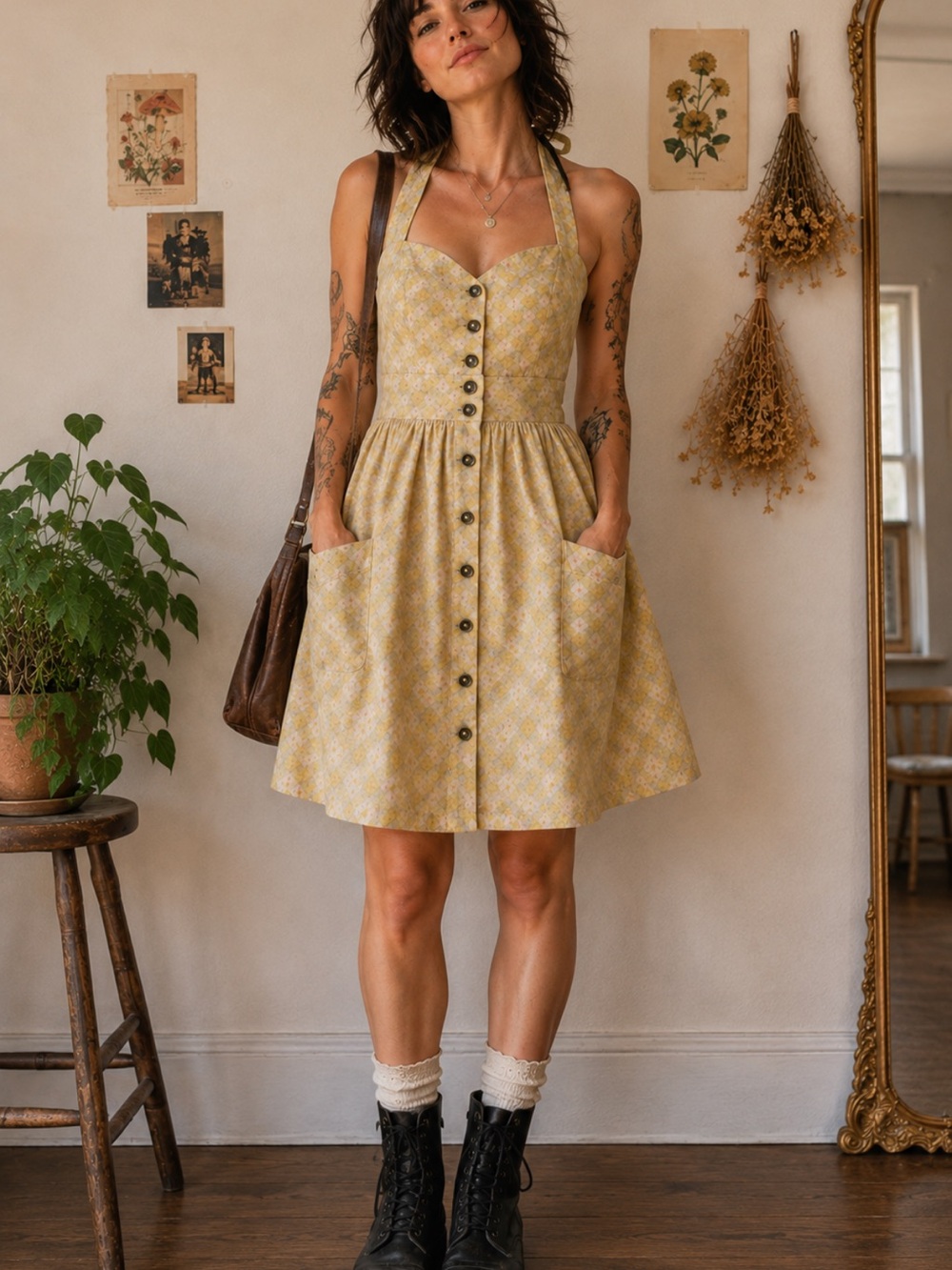 Eco Friendly Field Day One of A Kind Reclaimed Bedsheet  Halter Dress